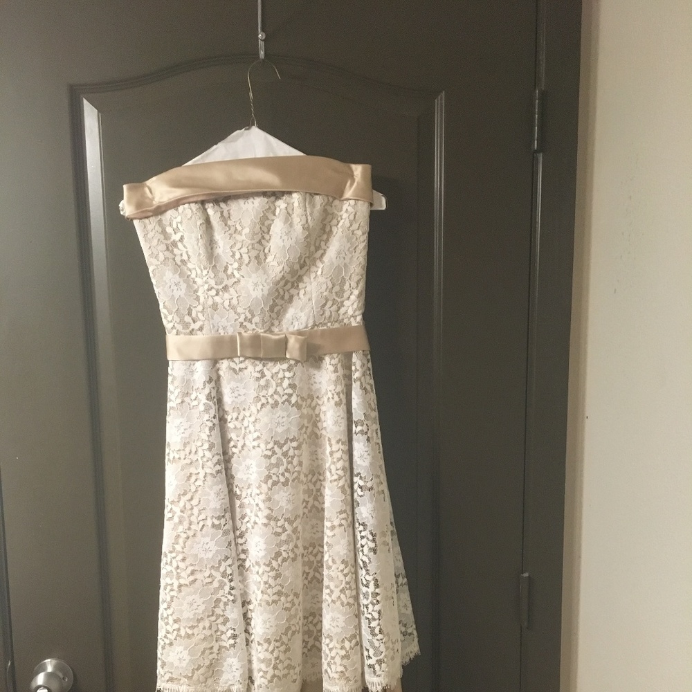 Lace and Satin Detail Strappless Dress